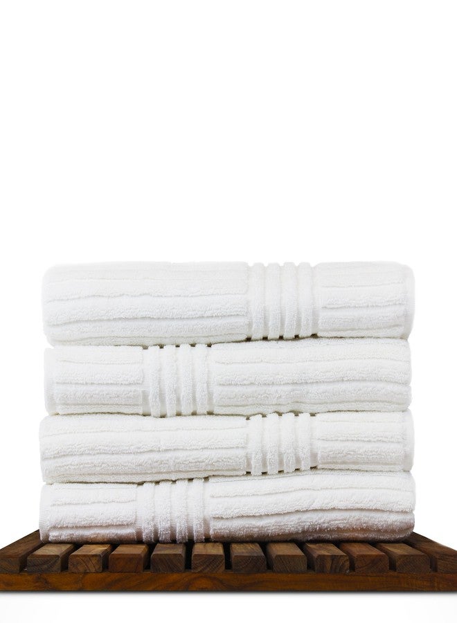 BC BARE COTTON Luxury Hotel & Spa 100% Natural Turkish Cotton Ribbed Channel Pattern Bath Towel (Set of 4), White (852-1501-01) - Image 2