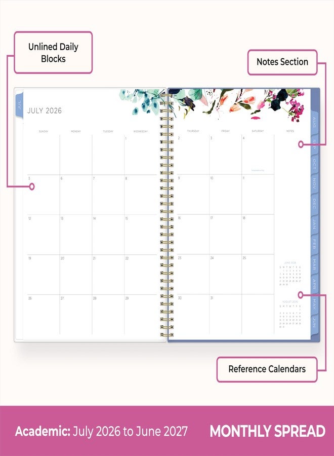 Blue Sky Kelly Ventura 2026-2027 Weekly and Monthly Academic Year Student Planning Calendar, July 2026 - June 2027, 8.5" x 11", Flexible Cover, Wirebound, Laminated Tabs, Storage Pocket, Magnetic & Snap In Book Marks, Includes Stickers, Blooming - Image 4