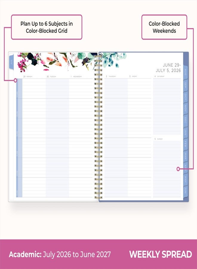 Blue Sky Kelly Ventura 2026-2027 Weekly and Monthly Academic Year Student Planning Calendar, July 2026 - June 2027, 8.5" x 11", Flexible Cover, Wirebound, Laminated Tabs, Storage Pocket, Magnetic & Snap In Book Marks, Includes Stickers, Blooming - Image 3