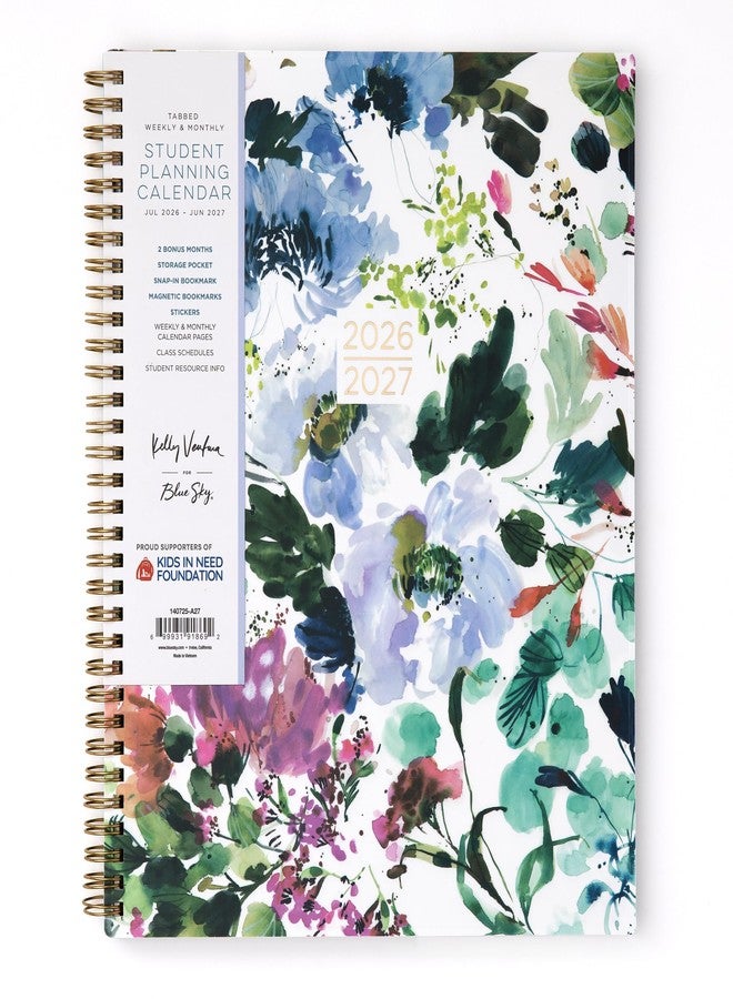 Blue Sky Kelly Ventura 2026-2027 Weekly and Monthly Academic Year Student Planning Calendar, July 2026 - June 2027, 8.5" x 11", Flexible Cover, Wirebound, Laminated Tabs, Storage Pocket, Magnetic & Snap In Book Marks, Includes Stickers, Blooming - Image 1