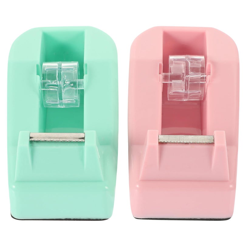 Creative Macaron Tape Dispenser 2 Pack Portable Desk Cutter Sticker Accessory Pink Green - Image 2