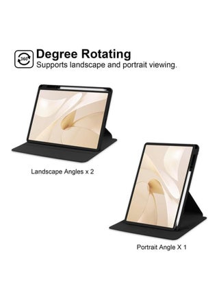 حافظة متوافقة مع جهاز Honor MagicPad 3 بحجم 13.3 بوصة (2025)، غطاء واقي ذكي مع حامل دوار وفتحة قلم ووظيفة النوم/الاستيقاظ التلقائي (أسود) - view 3