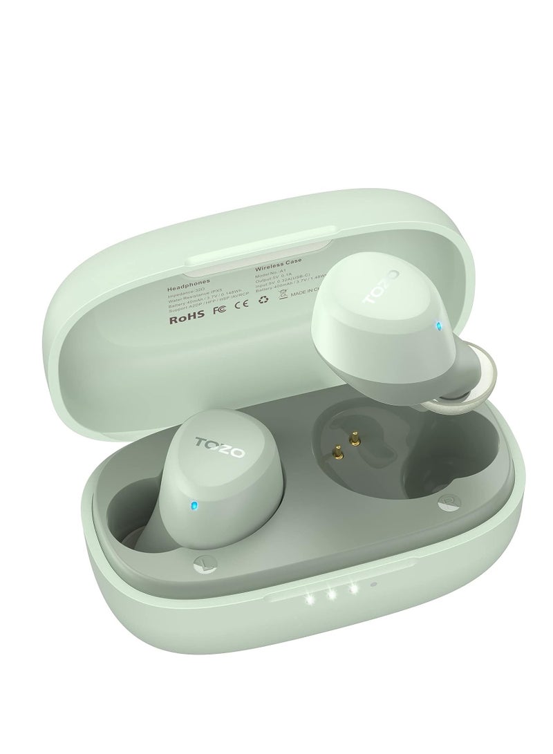 TOZO A1 Mini Wireless Earbuds Bluetooth 5.3 in Ear Light-Weight Headphones Built-in Microphone, IPX5 Waterproof, Immersive Premium Sound Long Distance Connection Headset with Charging Case, Green - Image 1