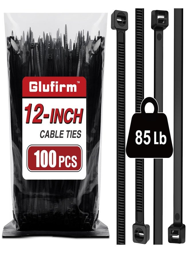 Glufirm Zip Ties 12 inch, Double-sided Toothed, 85 lb, Delivering 1.7X Tensile Strength in the Same Specs, Black, 100 Pack, Heavy Duty Cable Ties, - Image 1