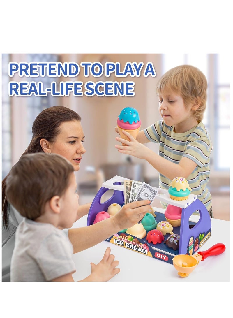 Serve Ice Cream Counter Toy, Ice Cream Toy Play Set for Kids, Toddler Ice Cream Counter Shop (39 Pcs) - Educational Pretend Play Food and Accessories, Great Gift for 3 4 5 6 Year Old Girl or Boy - Image 4