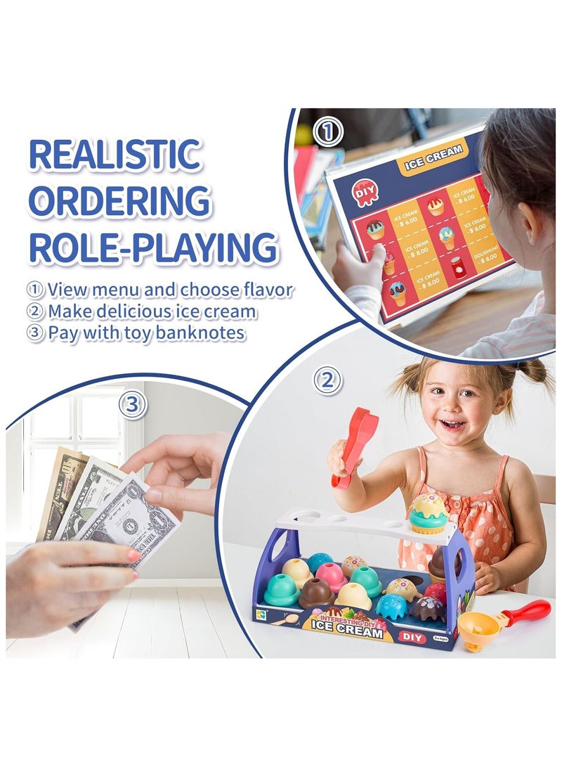Serve Ice Cream Counter Toy, Ice Cream Toy Play Set for Kids, Toddler Ice Cream Counter Shop (39 Pcs) - Educational Pretend Play Food and Accessories, Great Gift for 3 4 5 6 Year Old Girl or Boy - Image 5