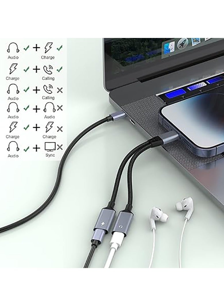 iPhone Charging and Headphone Adapter, iPhone Lightning to 2 Lightning Adapter,Dual Lightning AUX + Charger Adapter Dongle Cable Splitter Audio Charger for iPhone 14Pro  Max/14 Pro/12/11/X/8/pad  - Image 3