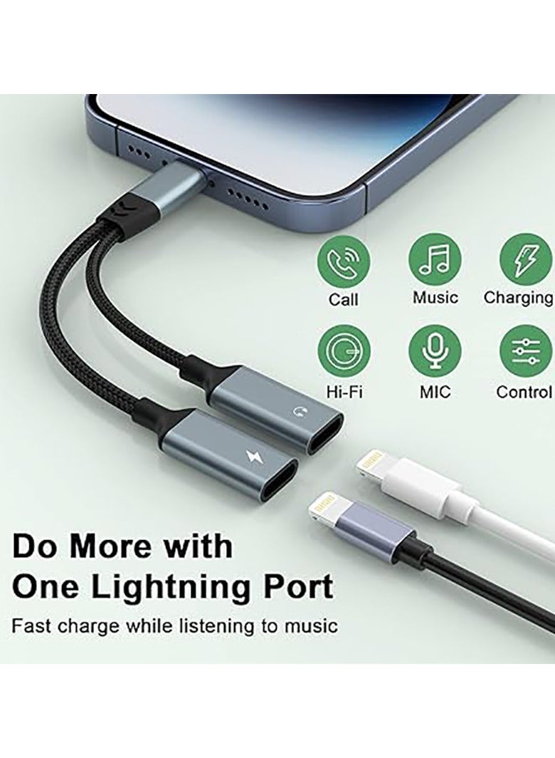 iPhone Charging and Headphone Adapter, iPhone Lightning to 2 Lightning Adapter,Dual Lightning AUX + Charger Adapter Dongle Cable Splitter Audio Charger for iPhone 14Pro  Max/14 Pro/12/11/X/8/pad  - Image 2