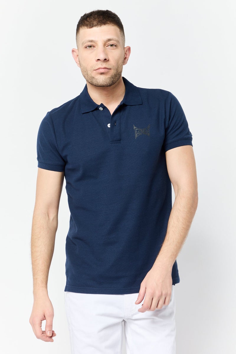TapouT Men Regular Fit Brand Logo Short Sleeve Polo Shirt, Navy - Image 1