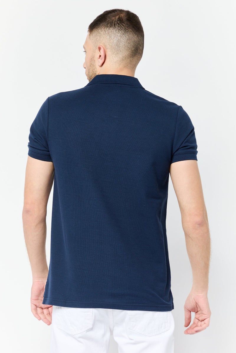 TapouT Men Regular Fit Brand Logo Short Sleeve Polo Shirt, Navy - Image 2