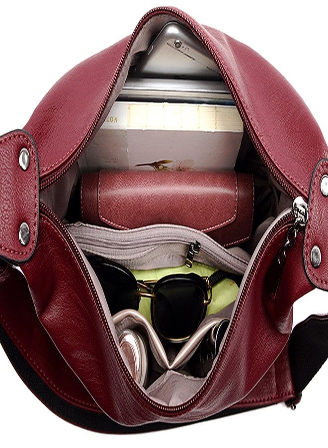 Covelin Women's Retro Sling Shoulder Bag from, Leather Crossbody Tote Handbag Wine Red - Image 5