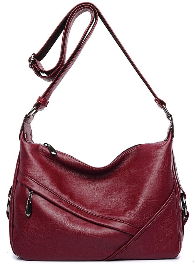 Covelin Women's Retro Sling Shoulder Bag from, Leather Crossbody Tote Handbag Wine Red - Image 1