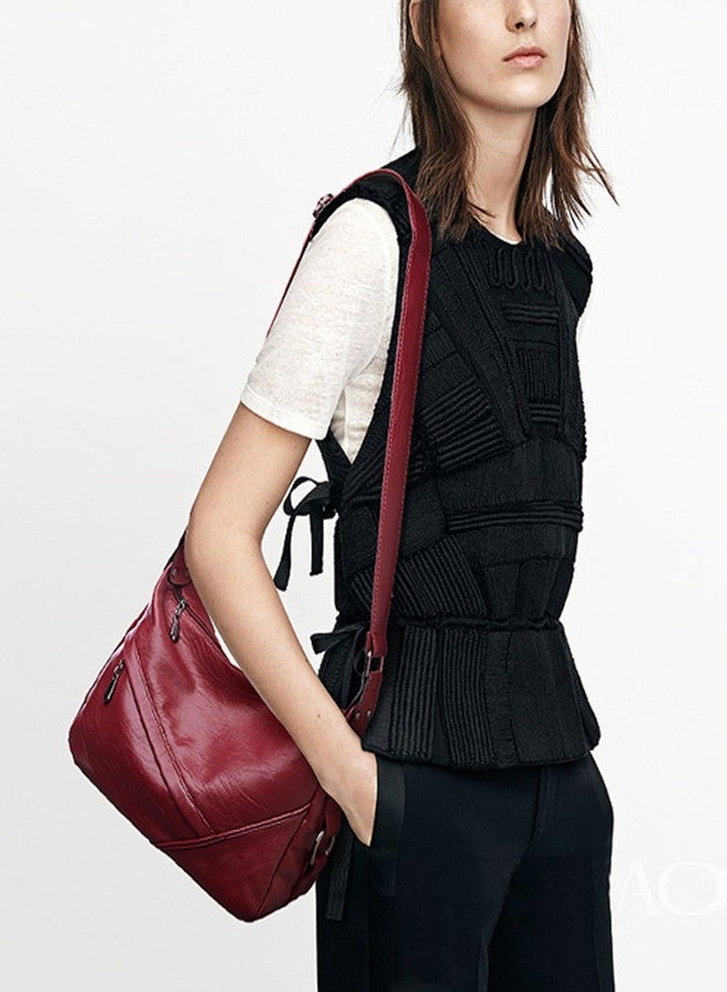 Covelin Women's Retro Sling Shoulder Bag from, Leather Crossbody Tote Handbag Wine Red - Image 4