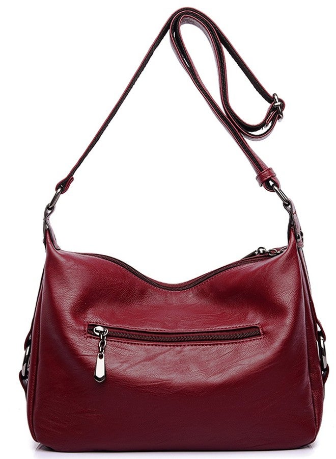 Covelin Women's Retro Sling Shoulder Bag from, Leather Crossbody Tote Handbag Wine Red - Image 2