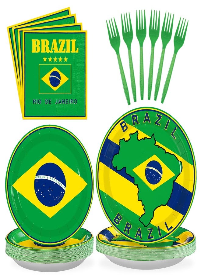 Grencian 96 Pcs Brazil Flag Birthday Party Supplies Brazil Flag Party Plates and Napkins Disposable Brazilian Flag Tableware Set for Brazil Party Decorations Patriotic Event Birthday Family Gathering Serves 24 - Image 1