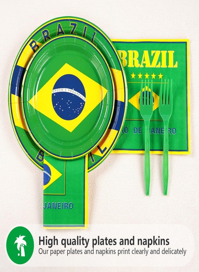 Grencian 96 Pcs Brazil Flag Birthday Party Supplies Brazil Flag Party Plates and Napkins Disposable Brazilian Flag Tableware Set for Brazil Party Decorations Patriotic Event Birthday Family Gathering Serves 24 - Image 3