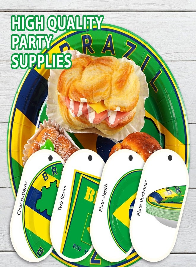 Grencian 96 Pcs Brazil Flag Birthday Party Supplies Brazil Flag Party Plates and Napkins Disposable Brazilian Flag Tableware Set for Brazil Party Decorations Patriotic Event Birthday Family Gathering Serves 24 - Image 5