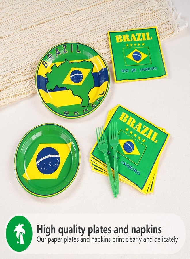 Grencian 96 Pcs Brazil Flag Birthday Party Supplies Brazil Flag Party Plates and Napkins Disposable Brazilian Flag Tableware Set for Brazil Party Decorations Patriotic Event Birthday Family Gathering Serves 24 - Image 4