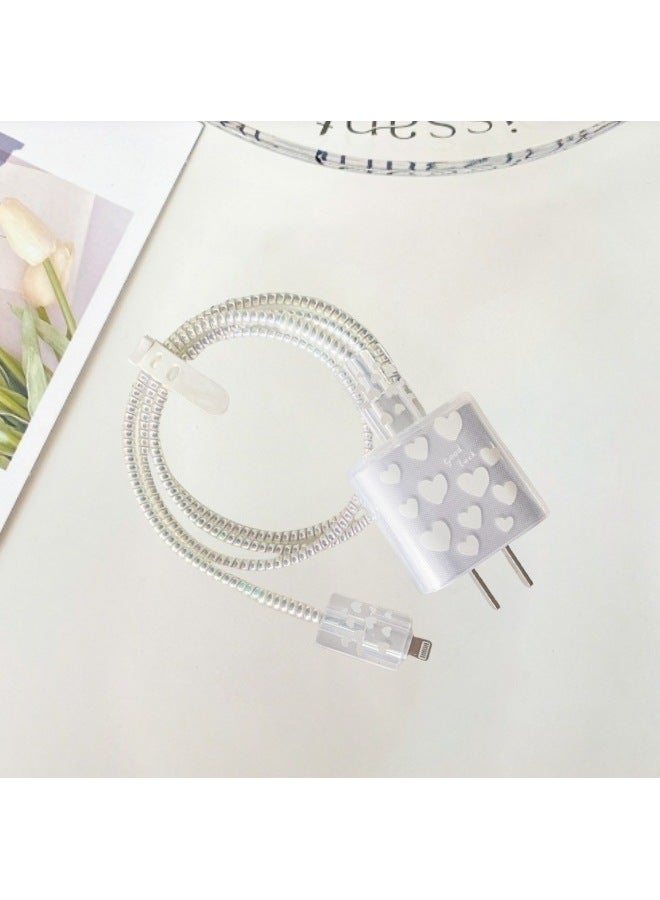 Frosted For Apple 20w/18w Charging Head Cover Data Line Protective Cover Bite Cherry Blossom-Colour:White Simple Love Heart - Image 1