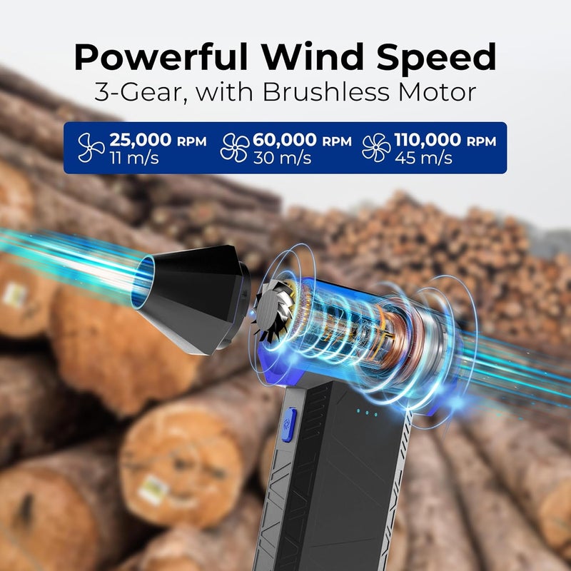 Rosewill - Electric Compressed Air Duster, 110,000rpm, Super Power Cordless Compressed Air Duster, Mini Adjustable 3 Gear Blower with Fast Charge, Dust Blower for - Image 2