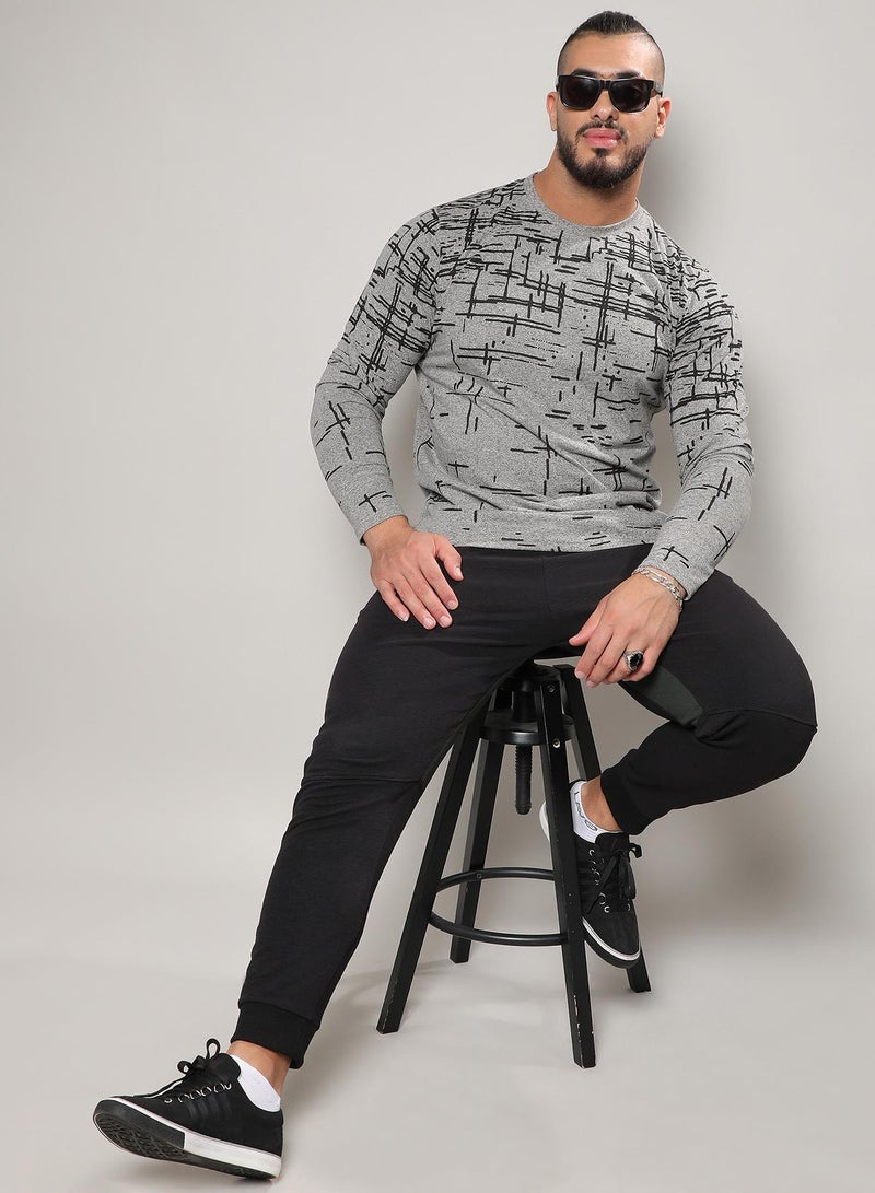 Instafab Plus Men's Moon Grey Abstract Lined T-Shirt - Image 3