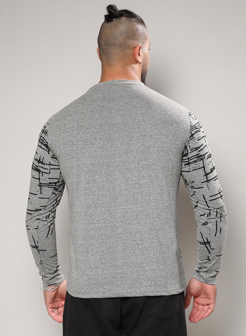 Instafab Plus Men's Moon Grey Abstract Lined T-Shirt - Image 2