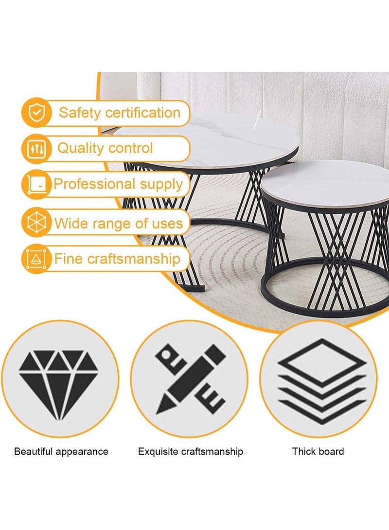 DubaiGallery Coffee Table Set of 2, Round Coffee Table, Sofa Side End Table, Coffee Table Bedside Table with Metal Base, Bedroom Home Office - Image 2