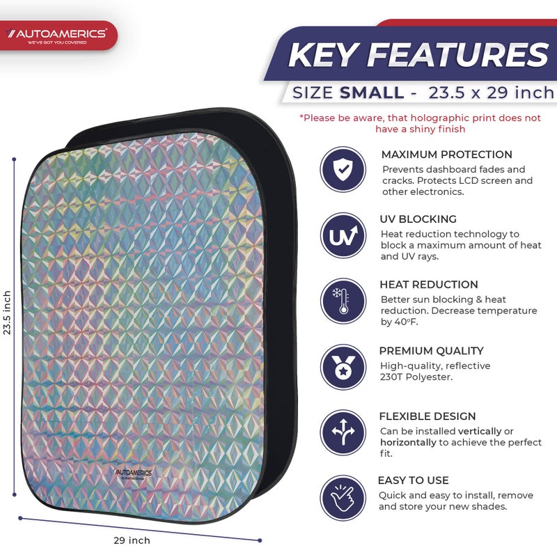 Autoamerics 2-Piece Windshield Sun Shade - Holographic Foldable Car Front Window Sunshade for Most Cars SUV Truck - Heat Blocker Visor Protector Blocks Max UV Rays and Keeps Your Vehicle Cool - Medium - Image 2