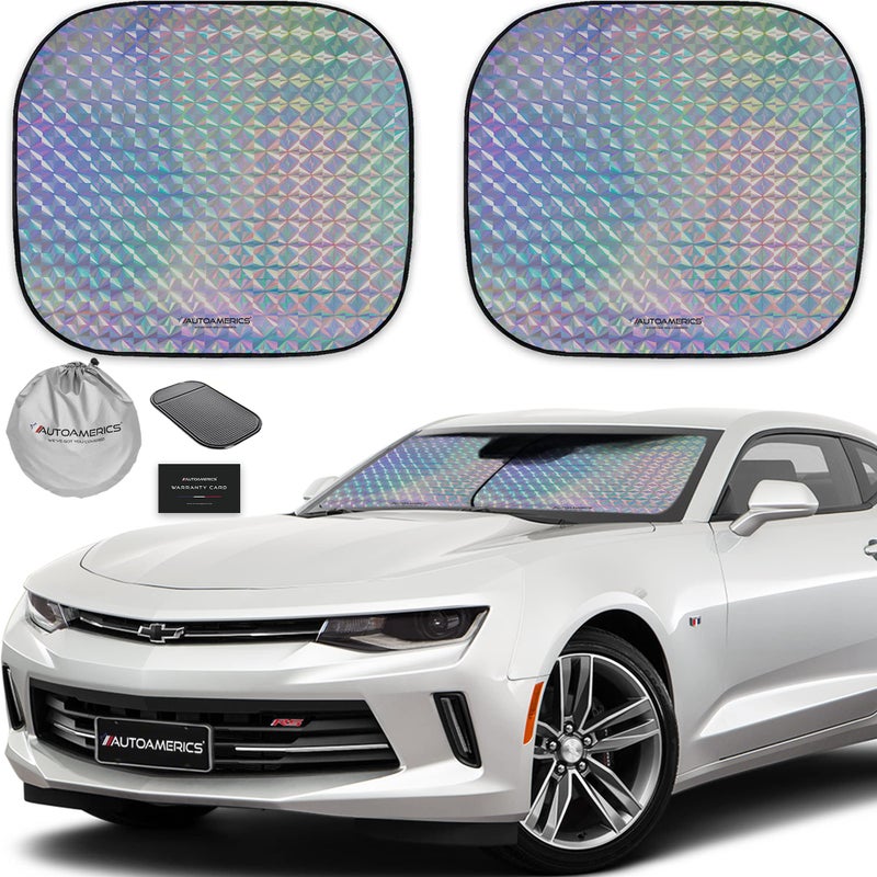 Autoamerics 2-Piece Windshield Sun Shade - Holographic Foldable Car Front Window Sunshade for Most Cars SUV Truck - Heat Blocker Visor Protector Blocks Max UV Rays and Keeps Your Vehicle Cool - Medium - Image 1