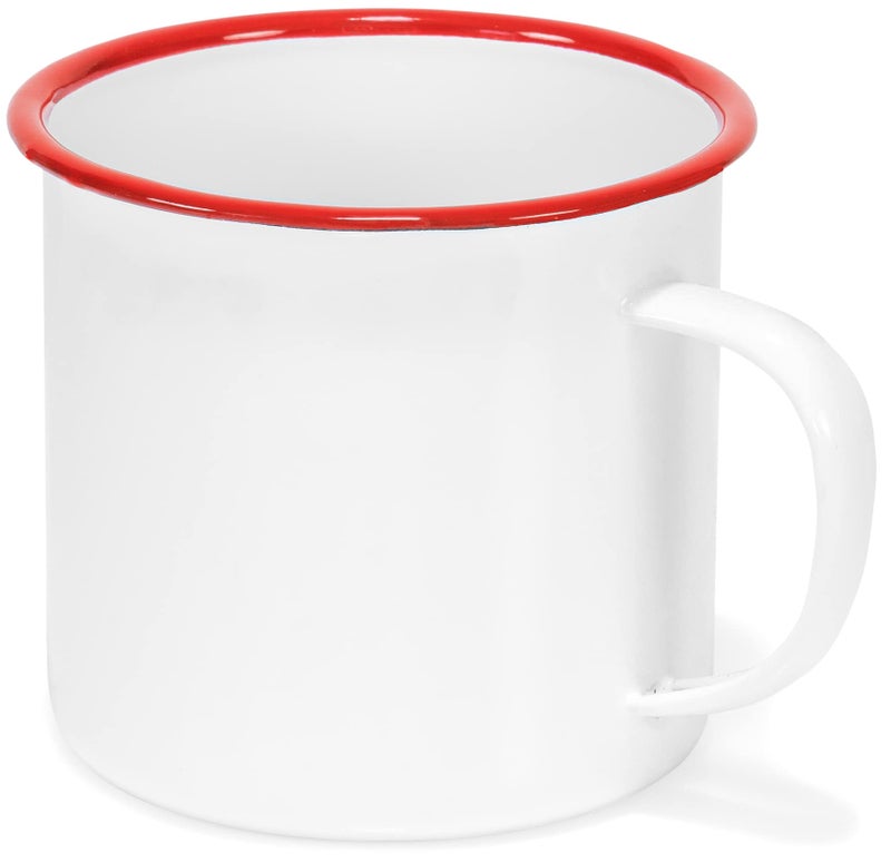 Red Co. Enamelware Metal Large Classic 22 Oz Round Coffee and Tea Mug with Handle, Solid White/Red Rim - Image 1