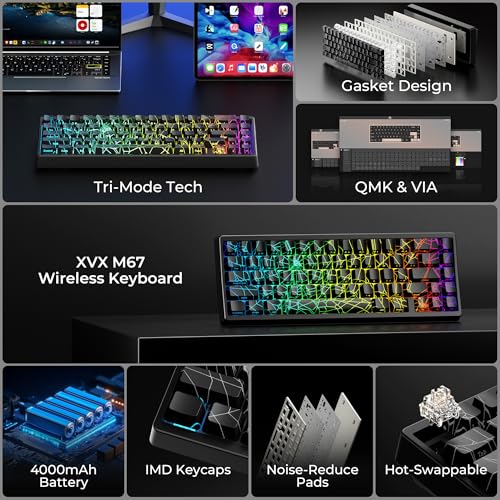 HITIME لوحة مفاتيح HITIME x XVX M67 60% لاسلكية، لوحة مفاتيح ألعاب بتقنية QMK/VIA مع تصميم شبكة العنكبوت السوداء، لوحة مفاتيح ميكانيكية كريمية وثوكية ثلاثية الوضع، تقنية IMD RGB قابلة للتبديل الساخن لنظام ويندوز/ماك - Image 2