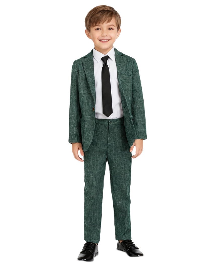 LOLANTA Kids Boys Plaid Suit Fashion Blazer Pants Set 2 Piece Formal Wear Outfit for Wedding(Green, 10-11) - Image 1