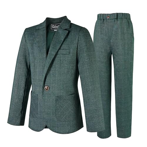 LOLANTA Kids Boys Plaid Suit Fashion Blazer Pants Set 2 Piece Formal Wear Outfit for Wedding(Green, 10-11) - Image 2