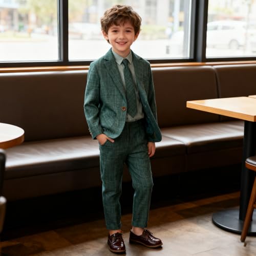 LOLANTA Kids Boys Plaid Suit Fashion Blazer Pants Set 2 Piece Formal Wear Outfit for Wedding(Green, 10-11) - Image 5