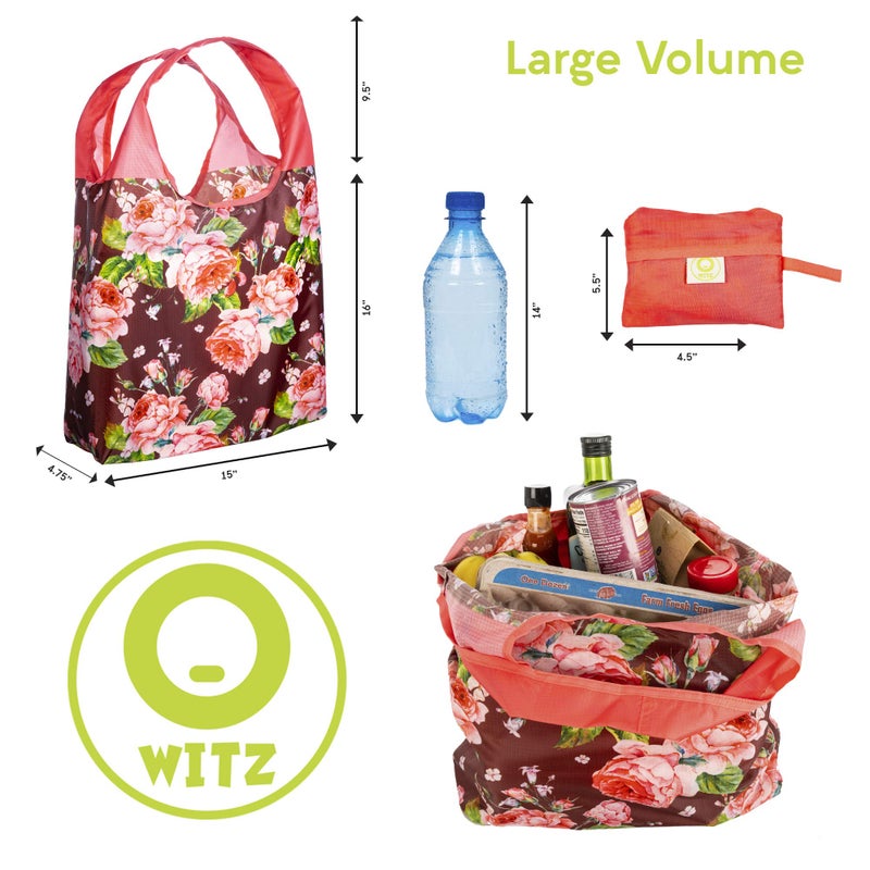 O-WITZ Reusable Grocery Bags | Vibrant Tote Bag For Groceries  Gym  Office  Beach & More | Washable Design With Large Handles For Maximum Convenience | Folds Into A Small Pouch  5 Pack  Vintage Vibes - Image 4