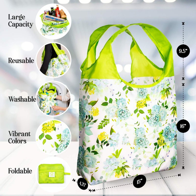 O-WITZ Reusable Grocery Bags | Vibrant Tote Bag For Groceries  Gym  Office  Beach & More | Washable Design With Large Handles For Maximum Convenience | Folds Into A Small Pouch  5 Pack  Vintage Vibes - Image 2