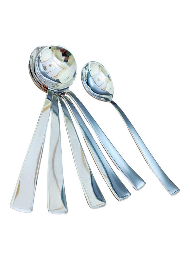 PUTHAK Long Handle Stainless Steel Round Soup Spoons Set Of 6, Cutlery, Silverware, Flatware Kitchen Utensil Dining Modern Rust-Resistant Dishwasher-Safe Spoon Set, 7 Inch - Image 4