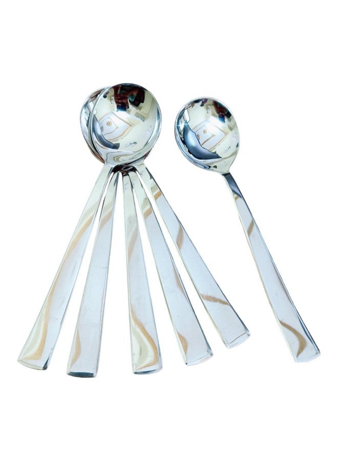 PUTHAK Long Handle Stainless Steel Round Soup Spoons Set Of 6, Cutlery, Silverware, Flatware Kitchen Utensil Dining Modern Rust-Resistant Dishwasher-Safe Spoon Set, 7 Inch - Image 5