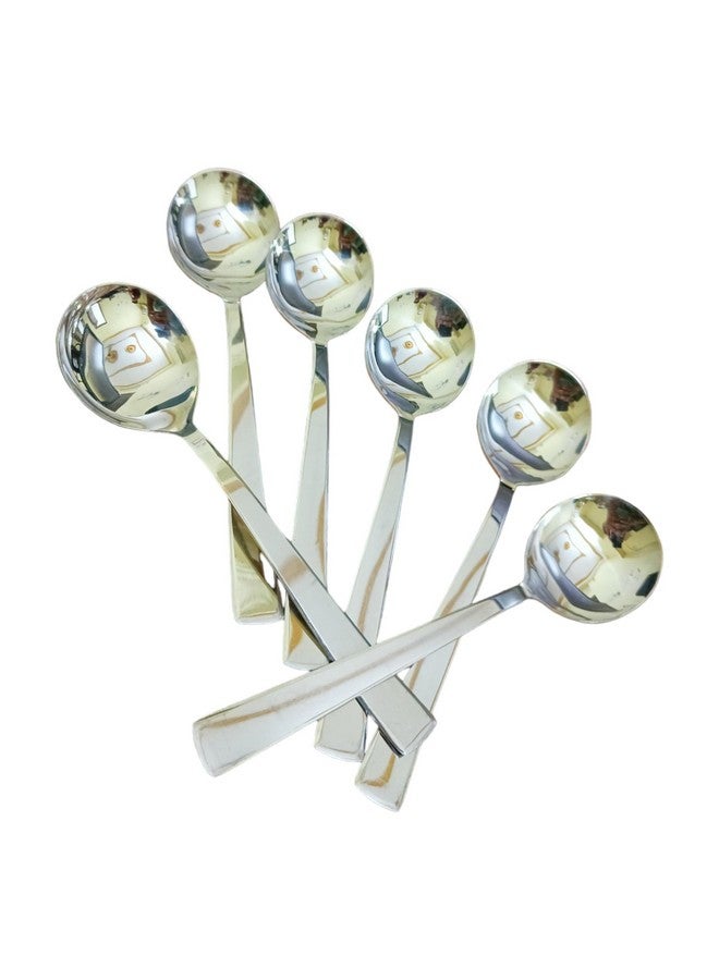 PUTHAK Long Handle Stainless Steel Round Soup Spoons Set Of 6, Cutlery, Silverware, Flatware Kitchen Utensil Dining Modern Rust-Resistant Dishwasher-Safe Spoon Set, 7 Inch - Image 1