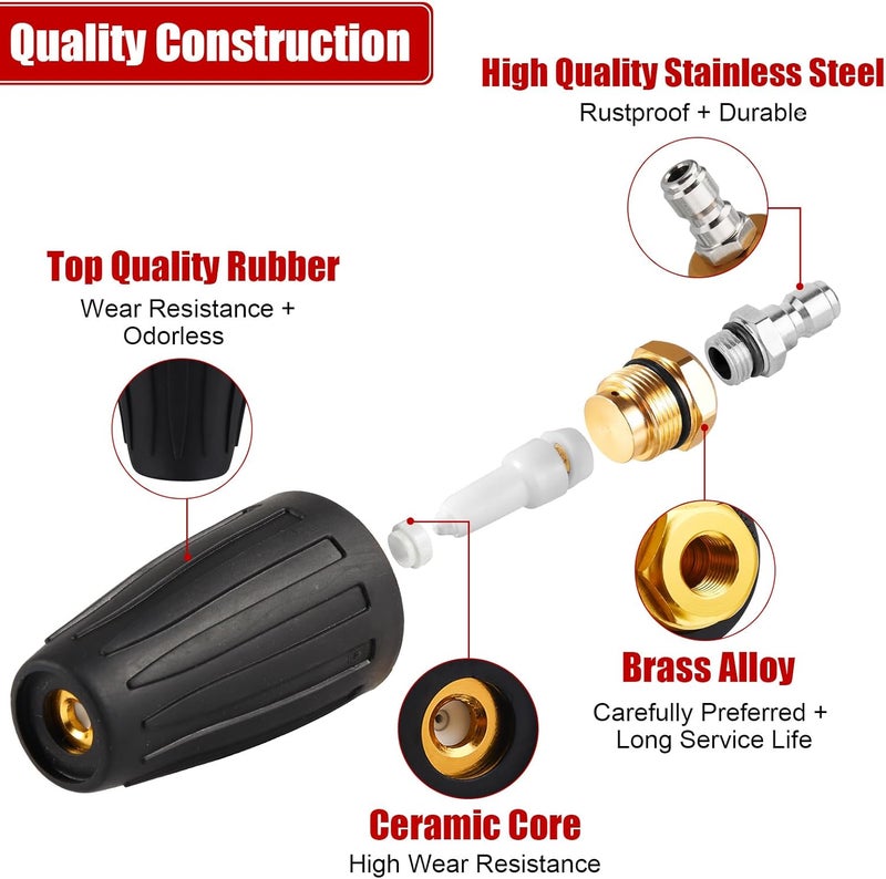 Wevove Pressure Washer Tips Turbo Nozzle Pressure Washer 4000 PSI Max Rotating Pressure Washer Nozzle with 2PCS 1/4'' Quick Connect for Cleaning Brick, Concrete, and Vinyl Surfaces 4.0 GPM 4.0 Orifice - Image 2