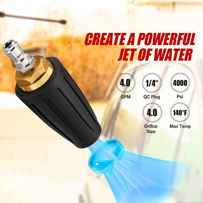 Wevove Pressure Washer Tips Turbo Nozzle Pressure Washer 4000 PSI Max Rotating Pressure Washer Nozzle with 2PCS 1/4'' Quick Connect for Cleaning Brick, Concrete, and Vinyl Surfaces 4.0 GPM 4.0 Orifice - Image 4