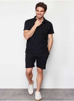 trendyol Black Regular/Normal Cut Polo Neck Labeled T-Shirt Shorts Tracksuit Set TMNSS23EM00003  - Image 3