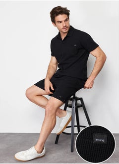 trendyol Black Regular/Normal Cut Polo Neck Labeled T-Shirt Shorts Tracksuit Set TMNSS23EM00003  - Image 1