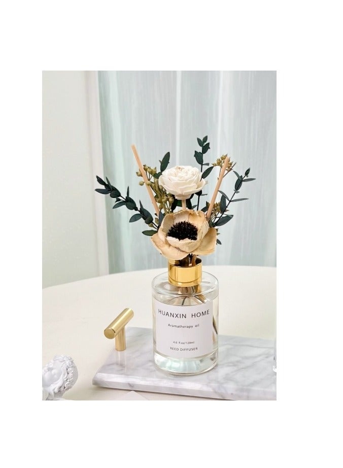 Flower Reed Diffuser Set Scent Diffuser With Sticks With Pearl Decoration Home Fragrance Flower Diffuser For Home Office Bathroom Shelf Decor White Tea 120ml