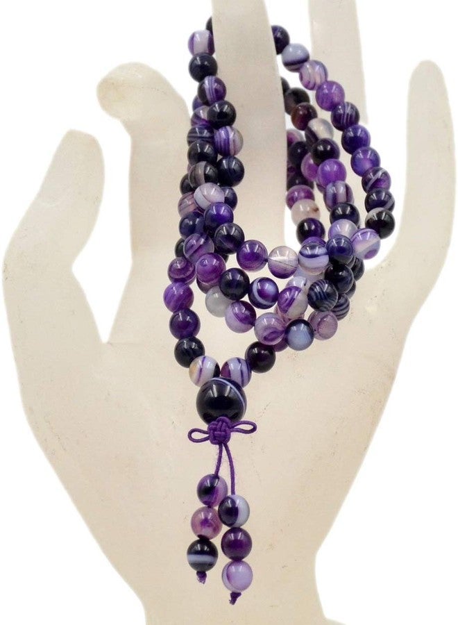 AD Beads Natural Gemstones Buddhist 108 Prayer Healing Beads Mala Stretchy Bracelet Necklace 6mm (Purple Stripe Agate) - Image 4