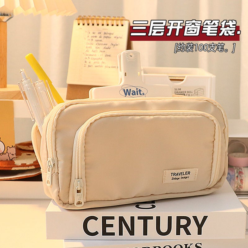 Large Capacity Simple Japanese Pencil Case Style Stationery Case For Female Primary School Students Junior High School Students Senior High School Pencil Case Ins - Image 2