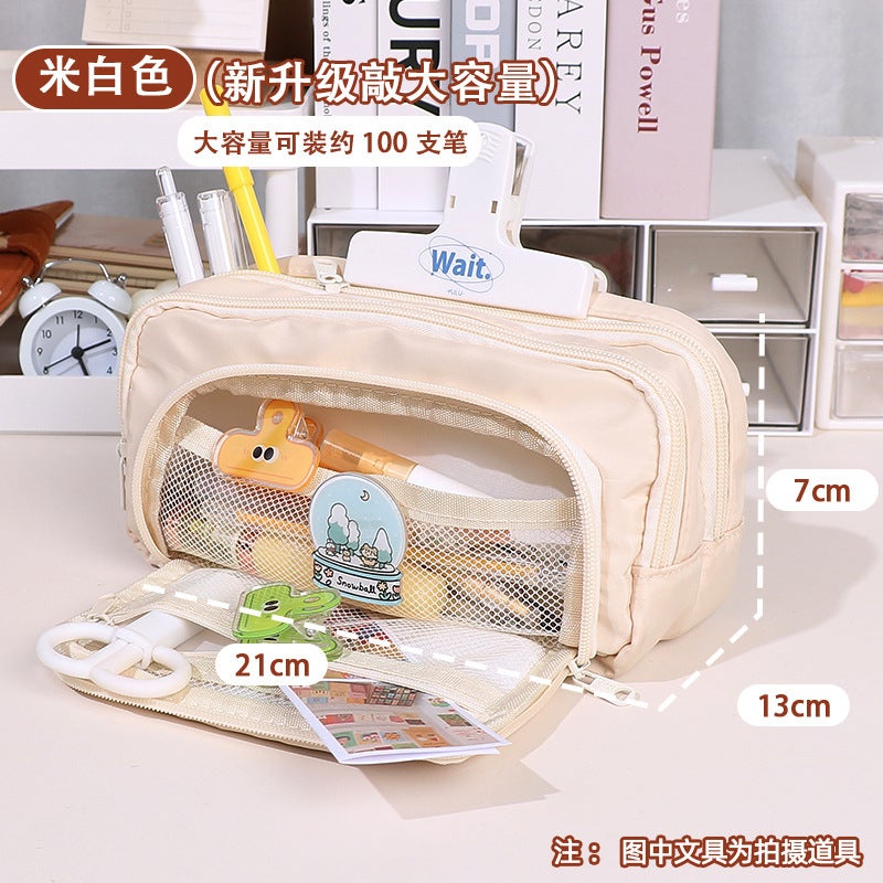 Large Capacity Simple Japanese Pencil Case Style Stationery Case For Female Primary School Students Junior High School Students Senior High School Pencil Case Ins - Image 1