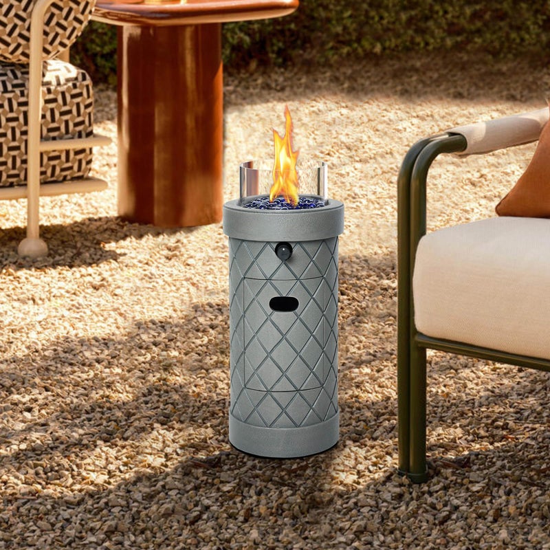 BAIDE HOME 1 lb Column Propane Fire Pit, 10,000 BTU Gas Fire Pit, Outdoor Firepit for Patio w/Wind Glass Shield, Glass Rocks - Image 1