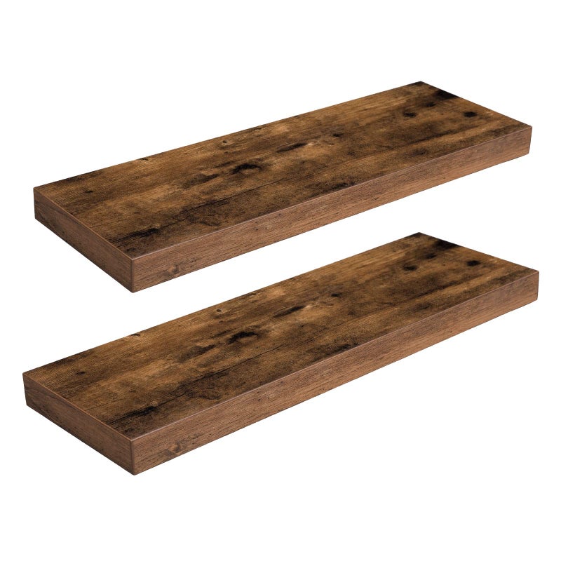 HOOBRO Floating Shelves for Wall Wall Mounted Shelf Set of 2 236 Hanging Shelf with Invisible Brackets for Wall in Bathroom Bedroom Toilet Kitchen Living Room Office Rustic Brown BF60BJ01