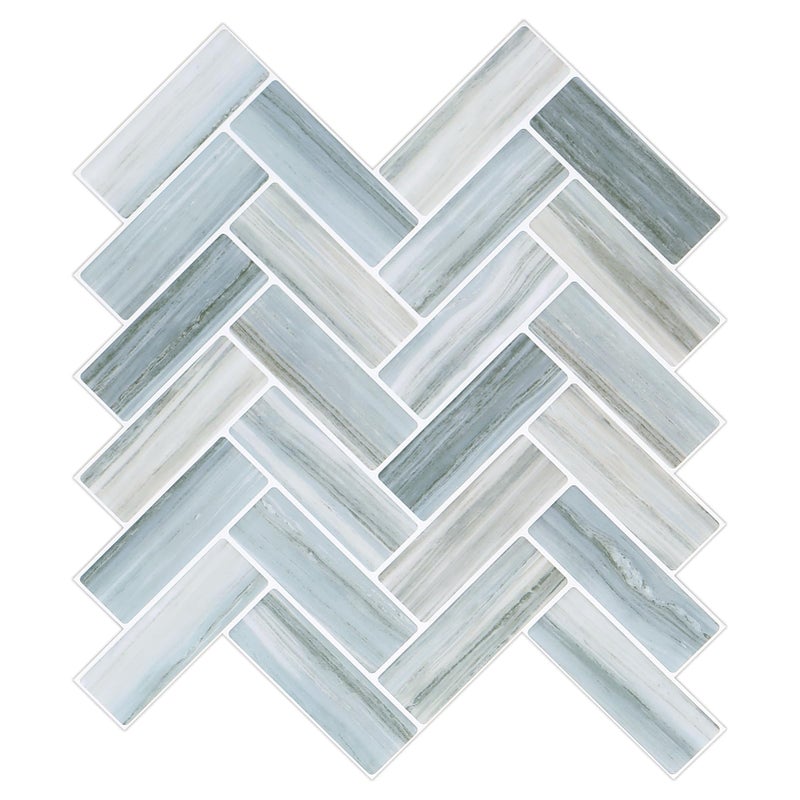 Tilingview 10PCS Peel and Stick Backsplash for Kitchen, Plastic Self-Adhesive Vinyl Gel Tile, Wall Tile for Home Decoration (Blue Gray Herringbone) - Image 1